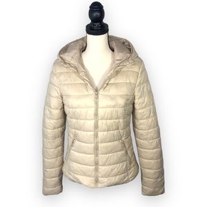 Sinsay Outerwear Collection Cream Zip Up Puffer Hooded Jacket Size Large